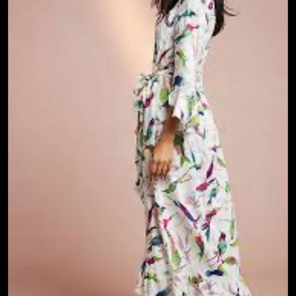 Anthropologie Aiden Robe Bird Print Maxi Dress